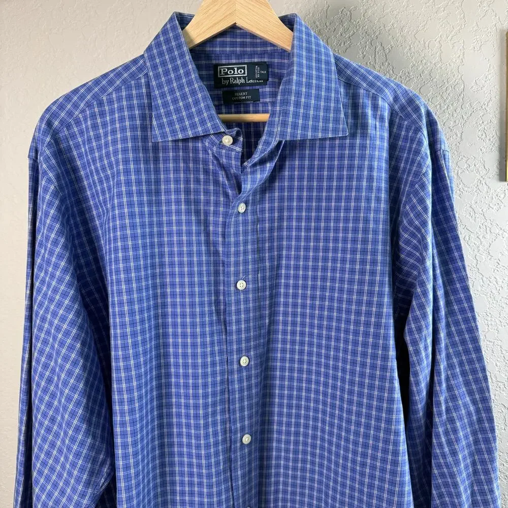 Men's‎ Polo Ralph Lauren Blue Plaid Button Down Long Sleeve Shirt Size 18 XXL